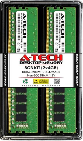 A-Tech 8GB Kit (2 x 4GB) DDR4 3200 MHz DIMM Non-ECC PC4-25600 288-Pin 1.2V Desktop Computer PC RAM Memory Upgrade Kit in Kuwait