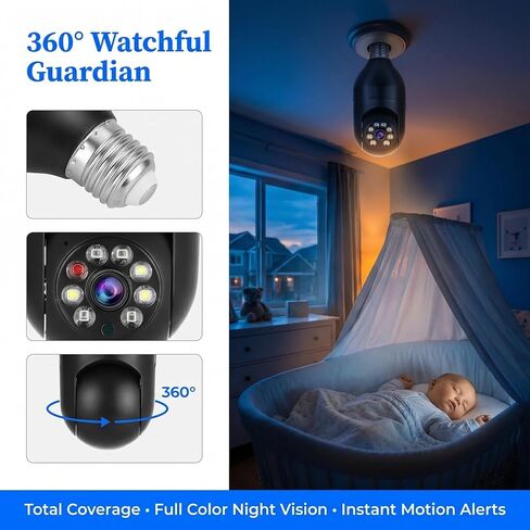 1080P WiFi Indoor Security Camera with 360 Degree Panoramic View Infrared Night Vision Two Way Audio Remote Monitoring for Home Baby Pet Surveillance Black in Kuwait