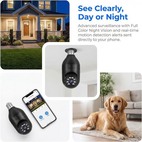 1080P WiFi Indoor Security Camera with 360 Degree Panoramic View Infrared Night Vision Two Way Audio Remote Monitoring for Home Baby Pet Surveillance Black in Kuwait