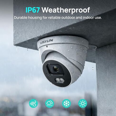 كاميرا VIKYLIN بدقة 4 ميجابكسل PoE IP مع حماية محيطية، رؤية ليلية ذكية ذات لون فاتح مزدوج 98 قدمًا، اكتشاف المركبات البشرية، ميكروفون مدمج، IP67 مقاوم للماء، فتحة بطاقة MicroSD مدمجة in Kuwait