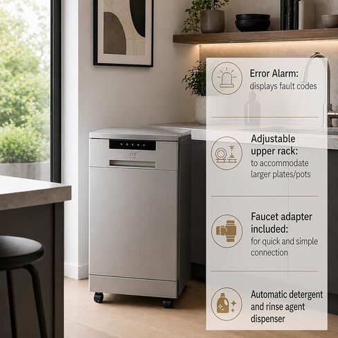 SPT SD-9263SSA 18″ Wide Portable Stainless Steel Dishwasher with ENERGY STAR, 6 Wash Programs, 8 Place Settings and Stainless Steel Tub – Stainless Steel in Saudi Arabia