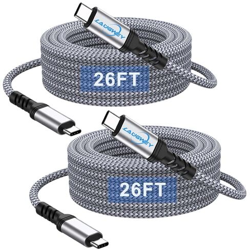 Extra Long USB C Charging Cable,26FT 2Pack Type C to C Nylon Braided Charger Cords Compatible withi-Phone 17/16/15 Galaxy S25/S24/S23 Suit for Meeting Room/Living Room/Dining Room/Bedroom/Sofa (Grey) in Kuwait