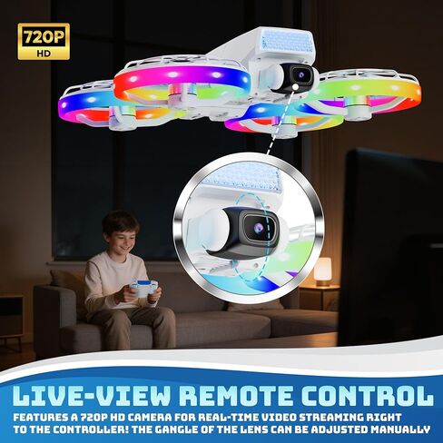 طائرة بدون طيار Contixo F27 Halo Mini قابلة للطي مع شاشة تحكم عن بعد 4.3 بوصة - كاميرا مزدوجة بدقة 720 بكسل عالية الدقة، مصابيح LED، تحوم التدفق البصري، إقلاع/هبوط بمفتاح واحد، أعمال مثيرة 360 درجة، نطاق 350 قدم، طائرة بدون طيار للمبتدئين in Kuwait