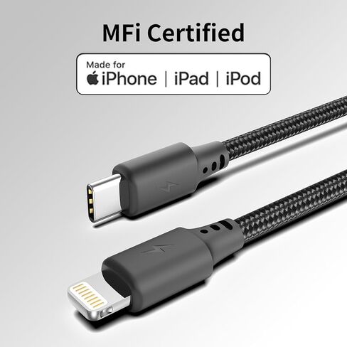 كابل USB C إلى Lightning بطول 1.5 قدم 3 عبوات وسلك USBC ملفوف إلى سلك الإضاءة بطول 3 أقدام لهاتف iPhone Fast Charing 2.4A CarPlaly in Kuwait