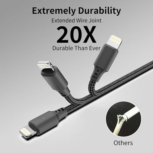 كابل USB C إلى Lightning بطول 1.5 قدم 3 عبوات وسلك USBC ملفوف إلى سلك الإضاءة بطول 3 أقدام لهاتف iPhone Fast Charing 2.4A CarPlaly in Kuwait