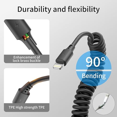 كابل USB C إلى Lightning بطول 1.5 قدم 3 عبوات وسلك USBC ملفوف إلى سلك الإضاءة بطول 3 أقدام لهاتف iPhone Fast Charing 2.4A CarPlaly in Kuwait
