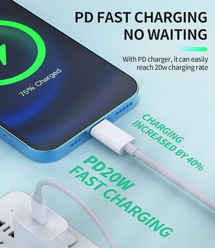 كابل شحن USB C إلى Lightning 20 وات 2 متر (عبوة من قطعتين) لشاحن موصل iPhone 14، كابل شحن سريع لشاحن iPad، كابل إمداد الطاقة، قابس من النوع C، كابل بيانات السيارة لشاحن سريع معتمد من Apple MFI in Kuwait