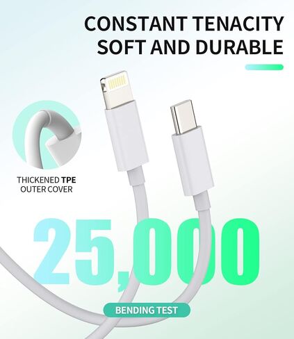 كابل شحن USB C إلى Lightning 20 وات 2 متر (عبوة من قطعتين) لشاحن موصل iPhone 14، كابل شحن سريع لشاحن iPad، كابل إمداد الطاقة، قابس من النوع C، كابل بيانات السيارة لشاحن سريع معتمد من Apple MFI in Kuwait
