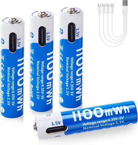بطاريات ليثيوم AAA قابلة لإعادة الشحن، 8 عبوات، USB C 1.5 فولت 1100 مللي واط في الساعة، بطارية ليثيوم أيون ثلاثية السعة عالية الحجم AAA، تدوم طويلاً 1200 دورة، لجهاز التحكم عن بعد ولوحة المفاتيح والماوس والساعات in Kuwait