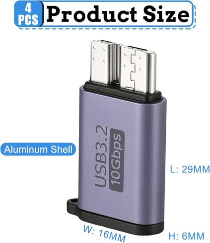Xthrotsenk 4Pcs Micro USB B to C Adapter Type-C Female-Micro B Male Hard Drive to USB Adapter for Cable External Hard SSD Drive Tablet Laptop Phone in Kuwait
