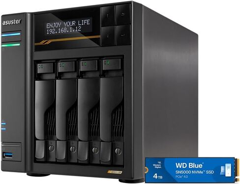 Asustor Lockerstor 4 Gen3 AS6804T with 4 x 4TB SSD (WDS400T4B0E), 4 Bay NAS, AMD Ryzen Quad-Core 2.3GHz, 16GB ECC DDR5, 4 M.2 NVMe Slots, Dual 5GbE & 10GbE Port, Network Attached Storage in Saudi Arabia