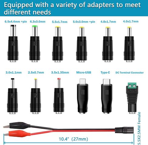 15V 2A Power Supply Charger with 12 Adapter Plugs (Input AC 100V-240V, Output DC 15 Volt 2 Amp 30 Watt) Adapter Switching Transformer Converter DC 5.5mm x 2.1mm / 5.5mm x 2.5mm Universal in Saudi Arabia