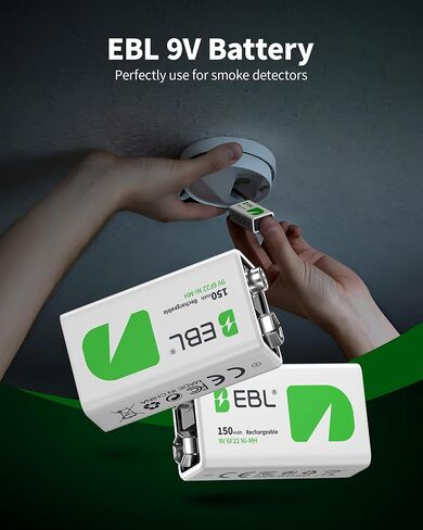 EBL 9V Rechargeable Batteries, 150mAh Ni-MH, 4-Pack - Long-Lasting 9 Volt Batteries for Smoke Detectors, Toys, and Electronics in Kuwait