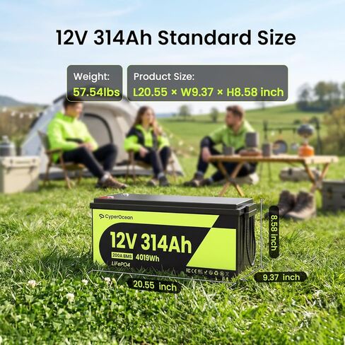 12V 314Ah LiFePO4 Battery 2 PACK, 4019Wh Deep Cycle Lithium Battery with 200A Smart BMS, 1.5H Fast Charge, Grade A Cells, IP65 Waterproof, 4S4P Expandable for RV, Solar, Marine and Off-Grid in Kuwait