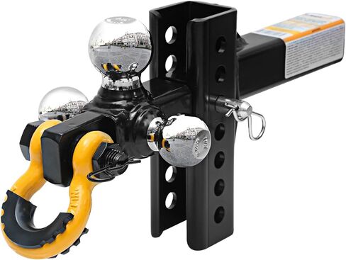 MaxxHaul 51008 Tri-Ball Hitch with Hook & Rotatable D-Ring Shackle, 12,000 lbs Capacity, Fits 2" Receiver – 1-7/8", 2", 2-5/16" Balls – Heavy-Duty Tow Mount for Truck, SUV, Trailer, RV in Saudi Arabia