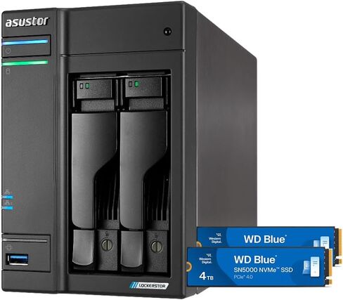 Asustor Lockerstor 2 Gen2 AS6702T with 4 x 4TB SSD (WDS400T4B0E), 2 Bay NAS, Quad-Core 2.0 GHz CPU, 4X M.2 NVMe Slots (PCIe 3.0), Dual 2.5GbE, 4GB DDR4 RAM, Network Attached Storage in Saudi Arabia
