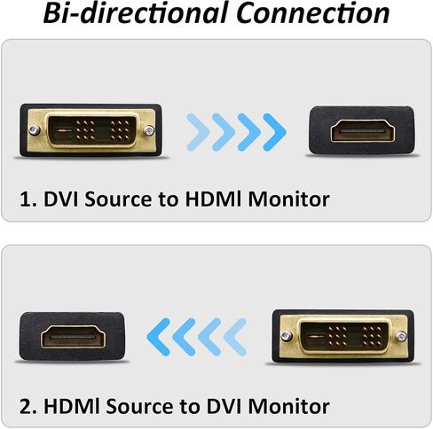 DVI to HDMI Adapter Bi-Directional DVI-D 18+1 Male to HDMI Female Converter Single Link Full HD 1080P@60Hz Adapter Connector for Computer Monitor HDTV LCD/DVD -2pcs in Kuwait