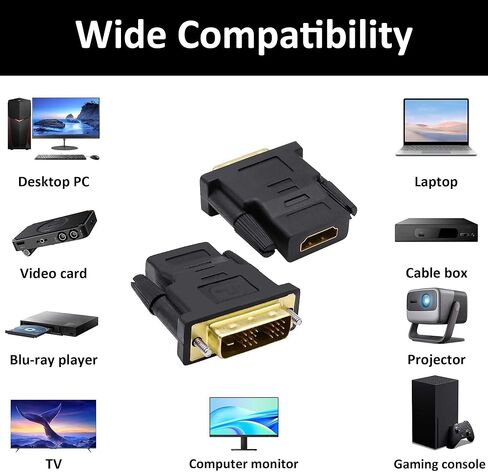 DVI to HDMI Adapter Bi-Directional DVI-D 18+1 Male to HDMI Female Converter Single Link Full HD 1080P@60Hz Adapter Connector for Computer Monitor HDTV LCD/DVD -2pcs in Kuwait