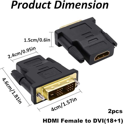 DVI to HDMI Adapter Bi-Directional DVI-D 18+1 Male to HDMI Female Converter Single Link Full HD 1080P@60Hz Adapter Connector for Computer Monitor HDTV LCD/DVD -2pcs in Kuwait