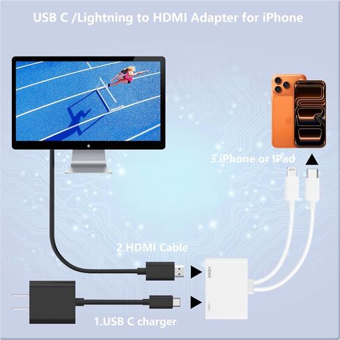 [Apple MFi Certified] Lightning & USB-C to HDMI Adapter, 4K@60Hz Digital AV Adapter for iPhone & iPad to TV, Monitor or Projector, Screen Mirroring Play & Plug, for MacBook iPhone iPad Galaxy Pixel in Kuwait
