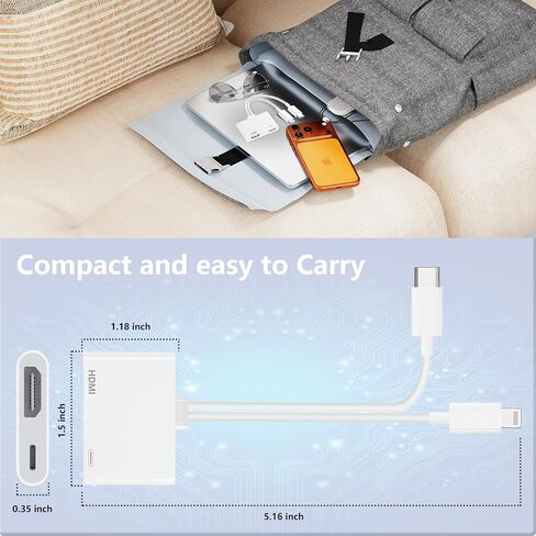 [Apple MFi Certified] Lightning & USB-C to HDMI Adapter, 4K@60Hz Digital AV Adapter for iPhone & iPad to TV, Monitor or Projector, Screen Mirroring Play & Plug, for MacBook iPhone iPad Galaxy Pixel in Kuwait