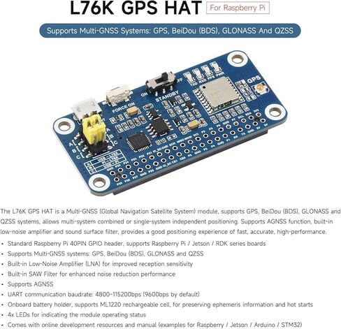 L76K GPS HAT لـ Raspberry Pi، يدعم GPS، BeiDou (BDS)، GLONASS، وQZSS @XYGStudy (L76K GPS HAT) in Kuwait