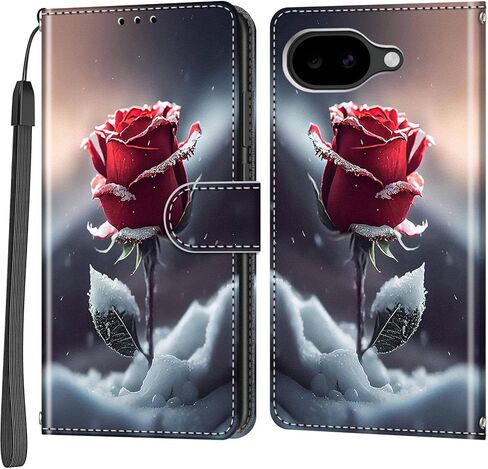 Case Wallet for Google Pixel 10a, [Kickstand] 3 Card Holder Stand [Shockproof TPU Interior Shell], PU Leather Magnetic Protective Flip Cover, Black Flower in Saudi Arabia