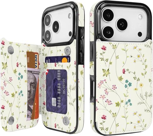 حافظة محفظة لهاتف iPhone 17 Pro Max مع حامل بطاقة، حافظة RFID جلدية مزودة بمسند للصدمات وفتحات للبطاقات، إغلاق مغناطيسي مزدوج للنساء والفتيات، نقطة بولكا وردية in Kuwait