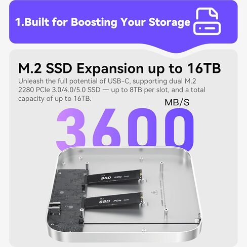 محطة إرساء Mac Mate Studio، منفذ Beelink EX Mate Studio 80 جيجابت في الثانية USB-C، فتحات M.2 2280 SSD مزدوجة، يدعم PCle 3.0/4.0/5.0 SSD (حتى 16 تيرابايت)، منفذ USB C PD3.0 بقدرة 15 وات in Kuwait
