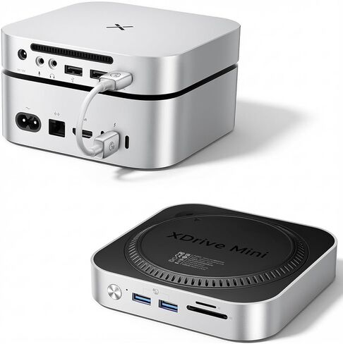 قاعدة توصيل iDsonix Mac mini M4 مع حاوية M.2 NVMe/SATA SSD، 2*USB A 10 جيجابت في الثانية، 2*USB A 5 جيجابت في الثانية، فتحة TF/SD، صوت 3.5 مم، محطة إرساء لجهاز Mac mini M4/ M4 Pro- M4D1 in Kuwait