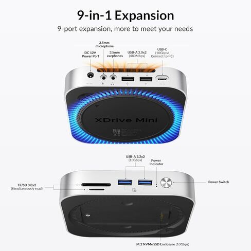 قاعدة توصيل iDsonix Mac mini M4 مع حاوية M.2 NVMe/SATA SSD، 2*USB A 10 جيجابت في الثانية، 2*USB A 5 جيجابت في الثانية، فتحة TF/SD، صوت 3.5 مم، محطة إرساء لجهاز Mac mini M4/ M4 Pro- M4D1 in Kuwait