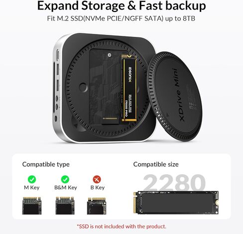 قاعدة توصيل iDsonix Mac mini M4 مع حاوية M.2 NVMe/SATA SSD، 2*USB A 10 جيجابت في الثانية، 2*USB A 5 جيجابت في الثانية، فتحة TF/SD، صوت 3.5 مم، محطة إرساء لجهاز Mac mini M4/ M4 Pro- M4D1 in Kuwait