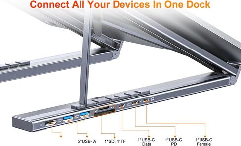 Foldable Aluminum 7 Port Laptop Docking Station with USB3.0 4K30hz Type C Port Stand and Cooling Design in Kuwait