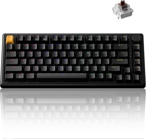 Keychron J2 Wireless Mechanical Keyboard - 75% Layout with Knob, Brown Switch QMK RGB Backlit, 2.4G/Bluetooth/USB, Double-Shot Cherry PBT Keycaps, Mac/Win/Linux Compatible - Black in Saudi Arabia