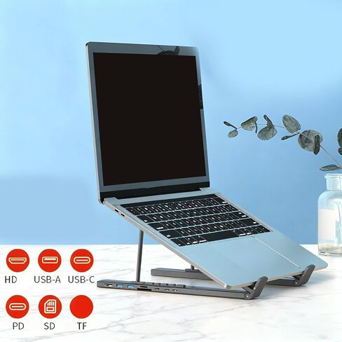Foldable Aluminum 7 Port Laptop Docking Station with USB3.0 4K30hz Type C Port Stand and Cooling Design in Kuwait