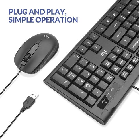 مجموعة لوحة مفاتيح وماوس سلكية، Rii RK907 USB لوحة مفاتيح وماوس سلكية مدمجة فائقة النحافة لجهاز Mac والكمبيوتر الشخصي، Windows 10/8 / 7 / Vista/XP (أسود) in Kuwait