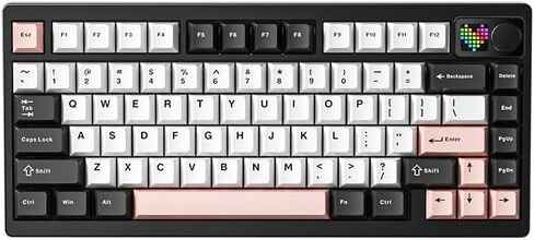 SPECTRA 75 Gaming Wireless Mechanical Keyboard Creamy Axis Sound Effect Aluminum Knob High Resolution Dot Matrix Screen Front BT/2.4G/USB-C Hot Swappable /PP Material/8000mAh Battery Life(Pink) in Kuwait