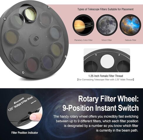 Astromania 1.25" UHC (Ultra High Contrast) Filter - Bundle with - 1.25" Multiple 9-Position Filter Wheel in Kuwait