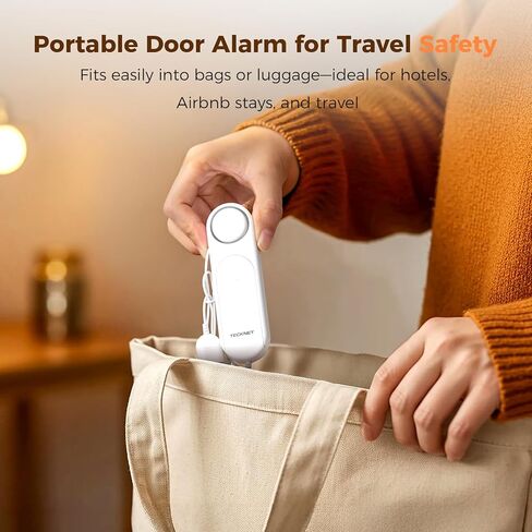 TECKNET Door Alarm for Door Handle, 130dB Door Alarms When Opened & Window Alarms, No-Drill Travel Door Security Device with Lanyard, Door Sensor Alarm for Home, Apartment & Hotel in Kuwait