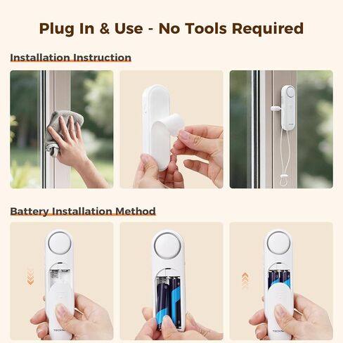 TECKNET Door Alarm for Door Handle, 130dB Door Alarms When Opened & Window Alarms, No-Drill Travel Door Security Device with Lanyard, Door Sensor Alarm for Home, Apartment & Hotel in Kuwait