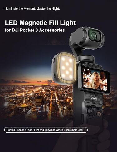 ضوء لـ DJI Osmo Pocket 3، ملحقات Gimbal Osmo Pocket 3 للمتابعة التلقائية، CRI≥95، درجة حرارة 3 ألوان 3000-6000K إضاءة LED قابلة للتعديل، شحن USB-C in Kuwait