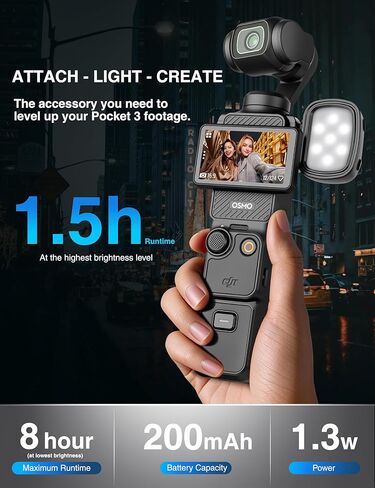 ضوء لـ DJI Osmo Pocket 3، ملحقات Gimbal Osmo Pocket 3 للمتابعة التلقائية، CRI≥95، درجة حرارة 3 ألوان 3000-6000K إضاءة LED قابلة للتعديل، شحن USB-C in Kuwait