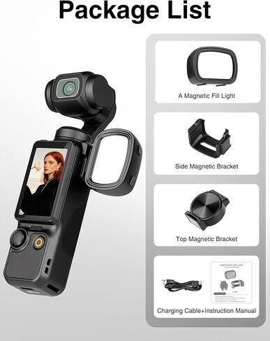 ضوء لـ DJI Osmo Pocket 3، ملحقات Gimbal Osmo Pocket 3 للمتابعة التلقائية، CRI≥95، درجة حرارة 3 ألوان 3000-6000K إضاءة LED قابلة للتعديل، شحن USB-C in Kuwait