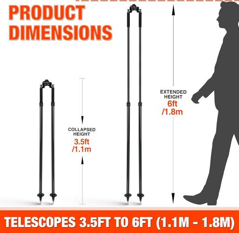 Premium Carbon Fiber Surveying Bipod for Total Station Surveying Equipment - Lightweight Telescoping Bipod with Thumb Release & Removable Foot (3.5-6 ft), Fits 25-38mm Pole - Includes Soft Case, Black in Kuwait