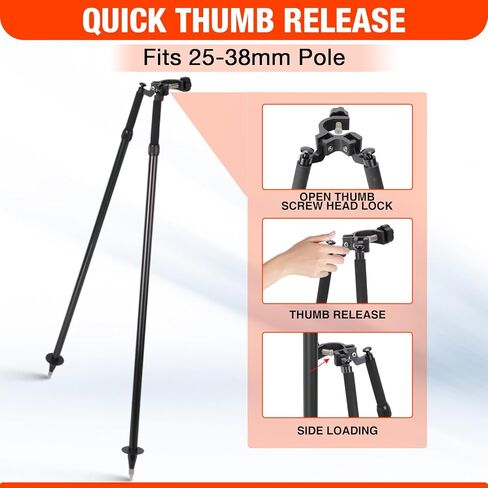 Premium Carbon Fiber Surveying Bipod for Total Station Surveying Equipment - Lightweight Telescoping Bipod with Thumb Release & Removable Foot (3.5-6 ft), Fits 25-38mm Pole - Includes Soft Case, Black in Kuwait