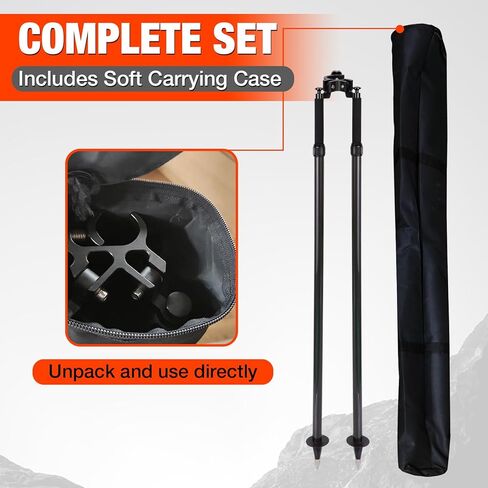 Premium Carbon Fiber Surveying Bipod for Total Station Surveying Equipment - Lightweight Telescoping Bipod with Thumb Release & Removable Foot (3.5-6 ft), Fits 25-38mm Pole - Includes Soft Case, Black in Kuwait