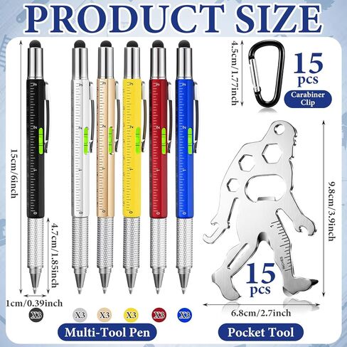 Vicenpal 30 Pcs Father's Day Church Gifts Bulk Multi Pen Big Foot Sasquatch Gifts Keychain Include 6 in 1 Multitool Screwdriver Pen and Stainless Steel Pocket Keychain for Pastor Men Dad Godfather in Kuwait