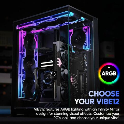 120mm PC Fan 3-Pack Forward ARGB Fans, Infinity Mirror Lighting High Airflow PWM Computer Fan for PC Case, 5V 3-Pin ARGB Sync Ultra Quiet Cooling Fan with Damping Design in Kuwait