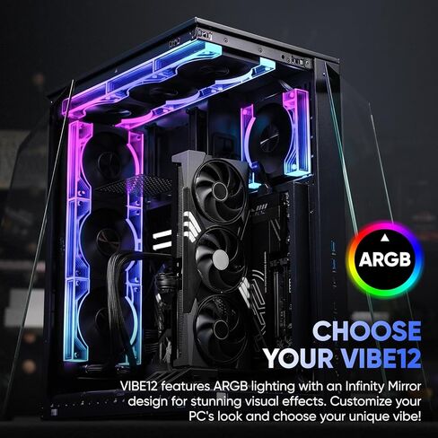 120mm PC Fan 1-Pack Reverse ARGB Fans, Infinity Mirror Lighting High Airflow PWM Computer Fan for PC Case, 5V 3-Pin ARGB Sync Ultra Quiet Cooling Fan with Damping Design in Kuwait