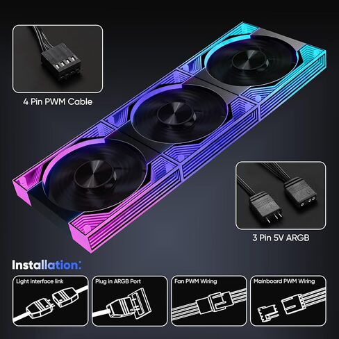 120mm PC Fan 1-Pack Reverse ARGB Fans, Infinity Mirror Lighting High Airflow PWM Computer Fan for PC Case, 5V 3-Pin ARGB Sync Ultra Quiet Cooling Fan with Damping Design in Kuwait